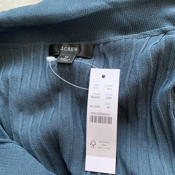 J.Crew Blue Ribbed Cropped Jumpsuit - Picture 4 of 7